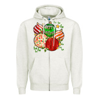 Oatmeal Heather merry christmas tree ball Zipper Hoodie - MaliasSmallBusiness