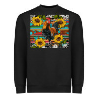 Black western coop animals rooster sunflowers cowhide wooden serape glitter Heavyweight Sweatshirt - Artiststas