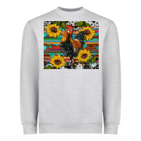 Heather Grey western coop animals rooster sunflowers cowhide wooden serape glitter Heavyweight Sweatshirt - Artiststas