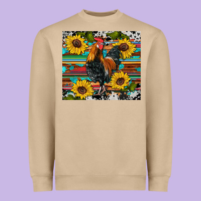 Western Coop Animals Rooster Sunflowers Cowhide Wooden Serape Glitter Heavyweight Sweatshirt Designed By Artiststas