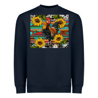 Navy western coop animals rooster sunflowers cowhide wooden serape glitter Heavyweight Sweatshirt - Artiststas