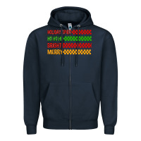 Navy holiday spirit hohoho bright merry Zipper Hoodie - MaliasSmallBusiness
