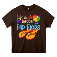 Chocolate Brown life is better in flip flops Heavy Core Tee - texasbilliewilder