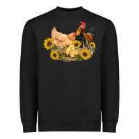 Black western coop animals farm chicken chick rooster sunflowers Heavyweight Sweatshirt - Artiststas