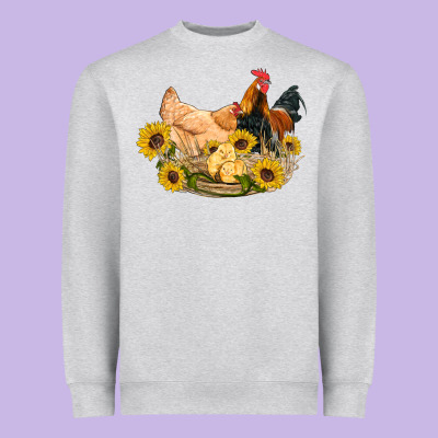 Western Coop Animals Farm Chicken Chick Rooster Sunflowers Heavyweight Sweatshirt Designed By Artiststas