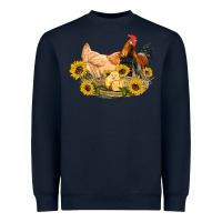Navy western coop animals farm chicken chick rooster sunflowers Heavyweight Sweatshirt - Artiststas