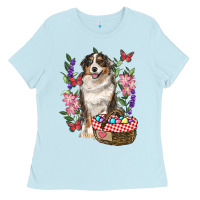 Baby Blue Easter Aussie Australian Shepherd Ladies Tee - RanaPortraitStore
