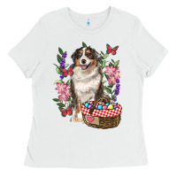 White Easter Aussie Australian Shepherd Ladies Tee - RanaPortraitStore