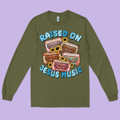 Raised On Jesus Music Long Sleeve Tee Designed By Maliassmallbusiness