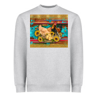 Heather Grey western coop animals farm chicken chick rooster sunflowers wooden sera Heavyweight Sweatshirt - Artiststas