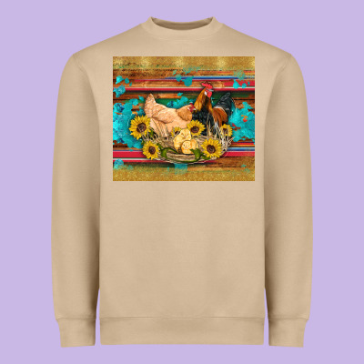 Western Coop Animals Farm Chicken Chick Rooster Sunflowers Wooden Sera Heavyweight Sweatshirt Designed By Artiststas