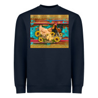 Navy western coop animals farm chicken chick rooster sunflowers wooden sera Heavyweight Sweatshirt - Artiststas