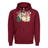 Burgundy pink santa and disco ball with christmas tree Zipper Hoodie - MaliasSmallBusiness