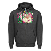 Charcoal Heather pink santa and disco ball with christmas tree Zipper Hoodie - MaliasSmallBusiness