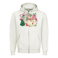Oatmeal Heather pink santa and disco ball with christmas tree Zipper Hoodie - MaliasSmallBusiness