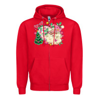 Red pink santa and disco ball with christmas tree Zipper Hoodie - MaliasSmallBusiness