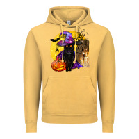 Vintage Mustard black witch cat coffin and moon Vintage Hoodie - BundleAndBundleShop
