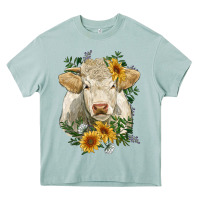 Arona charolais cattle with sunflowers Heavy Core Tee - RanaPortraitStore