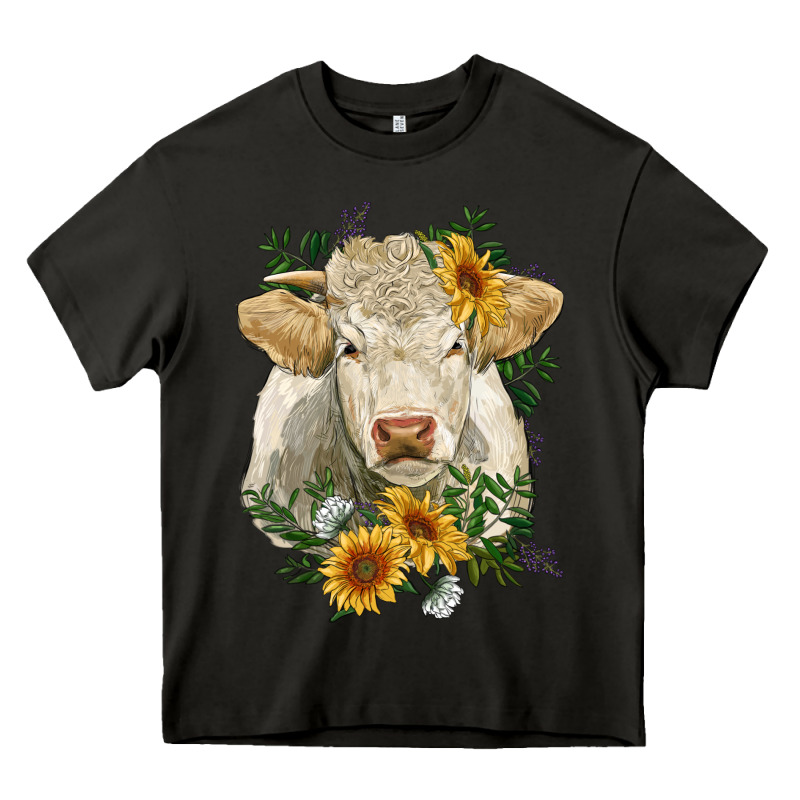 Charolais Cattle With Sunflowers Heavy Core Tee by RanaPortraitStore | Teevron
