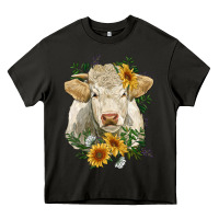 Asphalt charolais cattle with sunflowers Heavy Core Tee - RanaPortraitStore