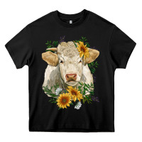 Black charolais cattle with sunflowers Heavy Core Tee - RanaPortraitStore