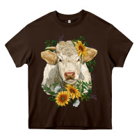 Chocolate Brown charolais cattle with sunflowers Heavy Core Tee - RanaPortraitStore