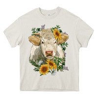 Cream charolais cattle with sunflowers Heavy Core Tee - RanaPortraitStore