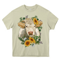 Mossy charolais cattle with sunflowers Heavy Core Tee - RanaPortraitStore
