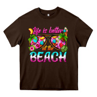 Chocolate Brown life is better at the beach Heavy Core Tee - texasbilliewilder