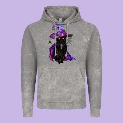 Black Witch Cat Vintage Hoodie Designed By Bundleandbundleshop