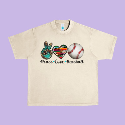 Peace Love Baseball Urban Heavy Tee Designed By Artiststas