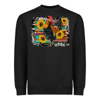 Black western rooster coop animals sunflowers cowhide serape wooden Heavyweight Sweatshirt - Artiststas