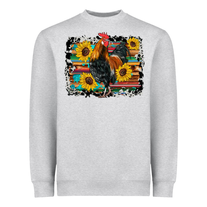 Western Rooster Coop Animals Sunflowers Cowhide Serape Wooden Heavyweight Sweatshirt by Artiststas | Teevron
