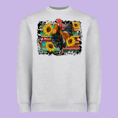 Western Rooster Coop Animals Sunflowers Cowhide Serape Wooden Heavyweight Sweatshirt Designed By Artiststas