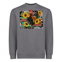 Storm western rooster coop animals sunflowers cowhide serape wooden Heavyweight Sweatshirt - Artiststas