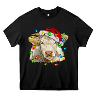 Black charolais cattle cow with christmas lights and hat Heavy Core Tee - RanaPortraitStore