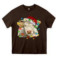 Chocolate Brown charolais cattle cow with christmas lights and hat Heavy Core Tee - RanaPortraitStore