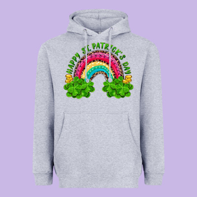 Happy St Patricks Day Rainbow And Shamrock Heavyweight Hoodie Designed By Ranaportraitstore
