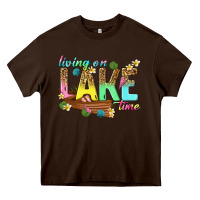 Chocolate Brown living on lake time Heavy Core Tee - texasbilliewilder