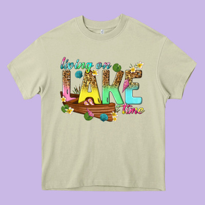 Living On Lake Time Heavy Core Tee Designed By Texasbilliewilder