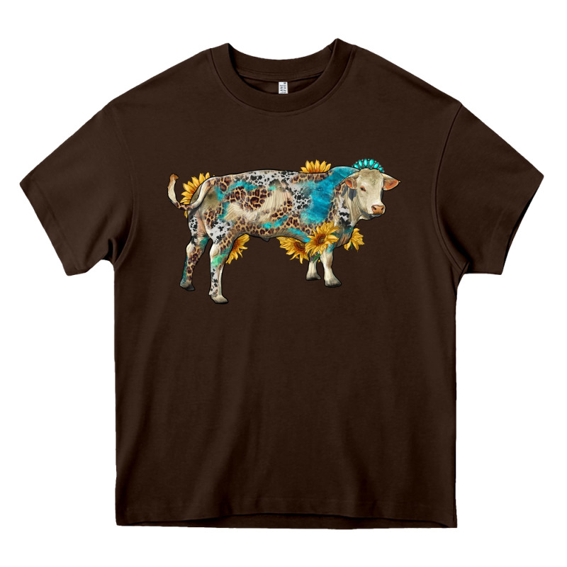 Charolais Bull With Sunflowers And Gemstone Western Patterns Heavy Core Tee by RanaPortraitStore | Teevron
