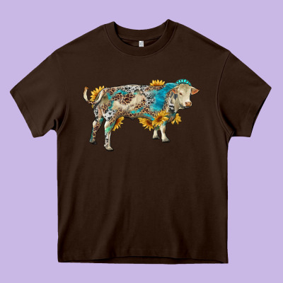 Charolais Bull With Sunflowers And Gemstone Western Patterns Heavy Core Tee Designed By Ranaportraitstore