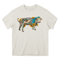 Cream charolais bull with sunflowers and gemstone western patterns Heavy Core Tee - RanaPortraitStore