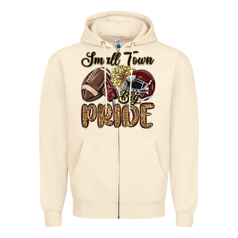 Small Town Big Pride Maroon Yellow Zipper Hoodie by MaliasSmallBusiness | Teevron