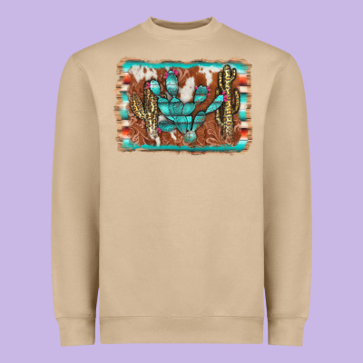 Cactus Cowhide Serape Heavyweight Sweatshirt Designed By Adodesignshop