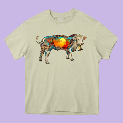 Charolais Bull With Desert And Leopard Heavy Core Tee Designed By Ranaportraitstore