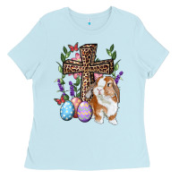 Baby Blue Easter bunny and floral cross Ladies Tee - RanaPortraitStore