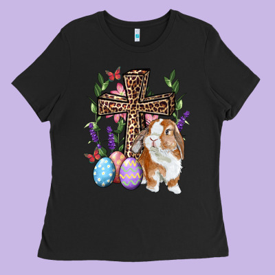 Ladies Tee Easter bunny and floral cross