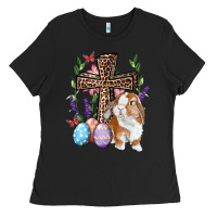 Black Easter bunny and floral cross Ladies Tee - RanaPortraitStore