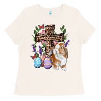 Bone Easter bunny and floral cross Ladies Tee - RanaPortraitStore